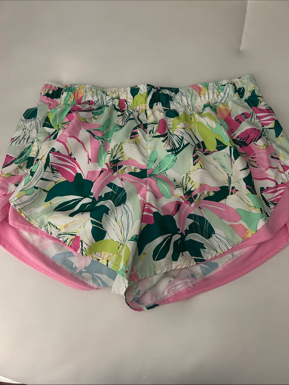 Athletic Works White Floral Print Athletic Shorts with Pink Liner